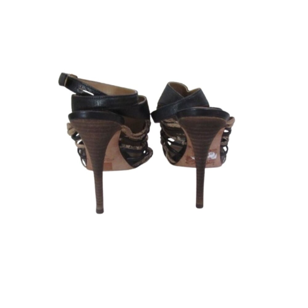 Coach Jody Cage Black Leather & Snake Print High Heel Sandals Size 7.5B - Picture 6 of 8